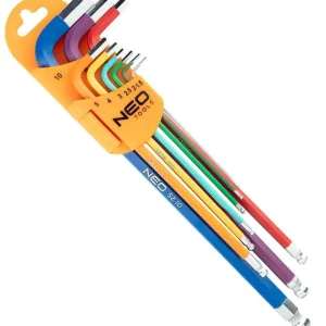 Ograniczona ilość Zestaw długich kluczy imbusowych z kulką ze stali SNCM+V o rozmiarze 1.5 - 10 mm 9 sztuk Neo 09-512