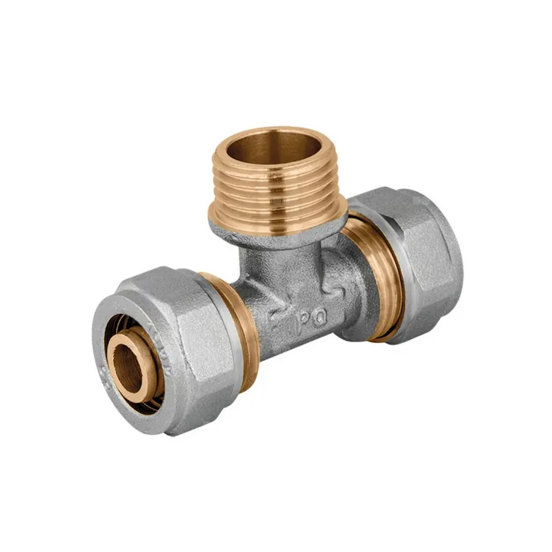 Trójnik PERFEXIM 608 mosiądz niklowany 16 x 1/2‘‘ x 16 (zacisk x GZ x zacisk) Dodaj do koszyka