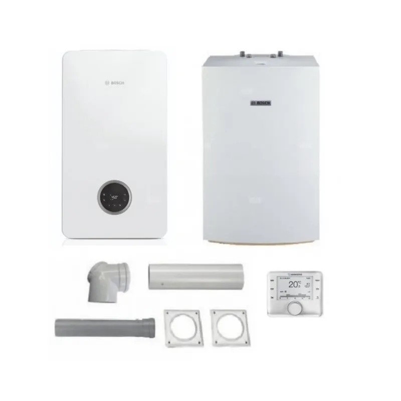 Zniżka Pakiet - Kocioł gazowy jednofunkcyjny BOSCH TERMOTECHNIKA CONDENS GC2300iW15P kondensacyjny wiszący 16.1 kW+ Zestaw powietrzno-spalinowy2581 (do szachtu) + Czujnik c.w.u. + RegulatorCW400 + Zasobnik c.w.uWST120-5O