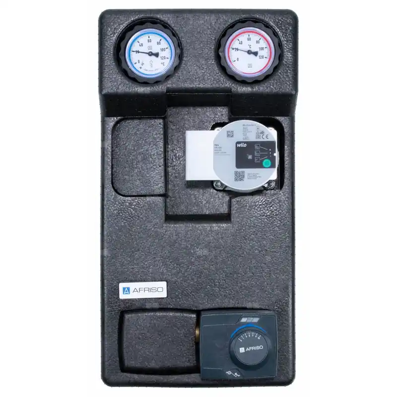 Grupa pompowa AFRISO PrimoTherm 180-2 DN 25 WP 3-WM-SM Vario GZ x GW 1 1/2‘‘ x 1‘‘, z zaworem mieszającym, z izolacją, z pompą obiegową Wilo Para SC 25/6, z siłownikiem arm 343 proclick Zamów dziś