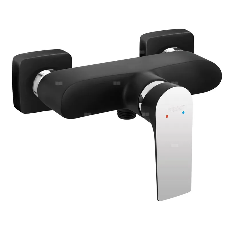 Łatwy zwrot Bateria natryskowa ścienna FERRO ALGEO SQUARE BLACK-CHROME, kolor czarny/chrom